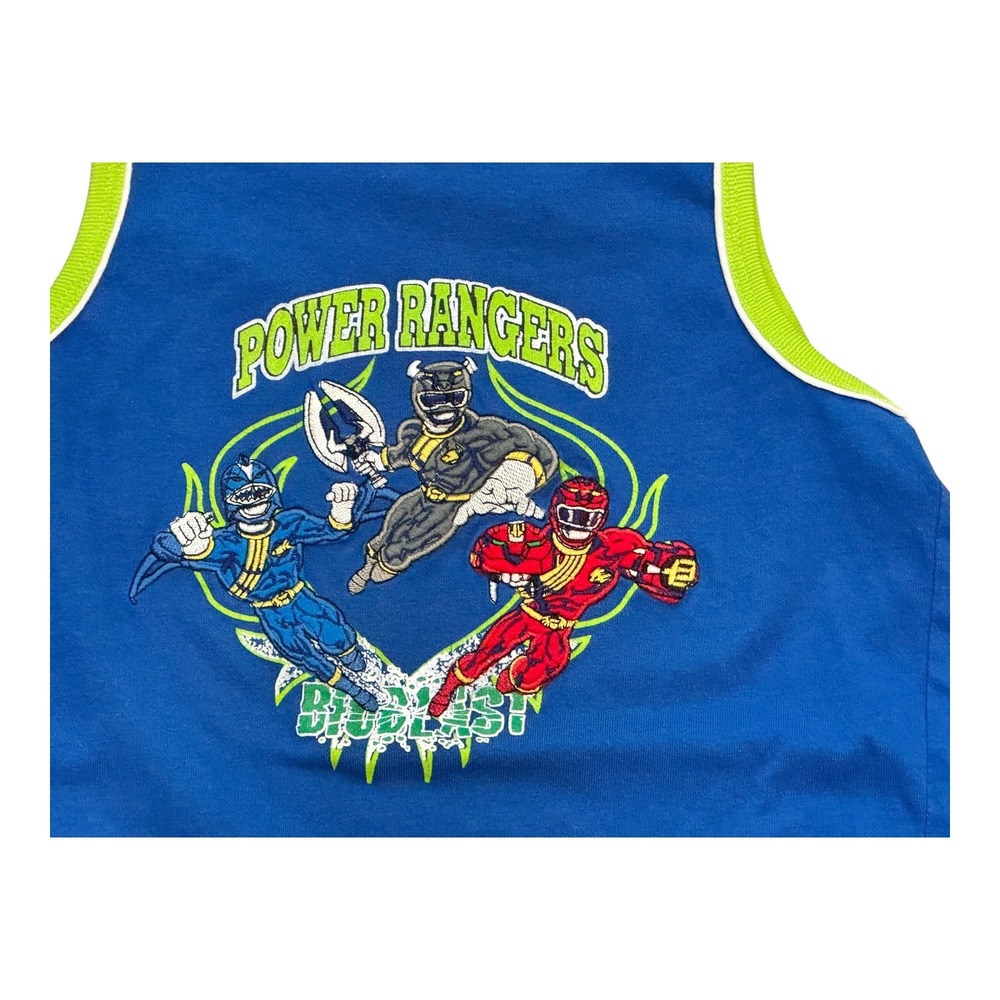 Vintage Y2K Power Rangers‎ Tank Top Size 6 Blue Green Embroidered Graphic Tee - Picture 2 of 4